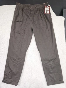 Men's FARAH CHINOS Dark Brown Pants Size 40W X 32L  Pleated Cuffed NWT - Picture 1 of 15