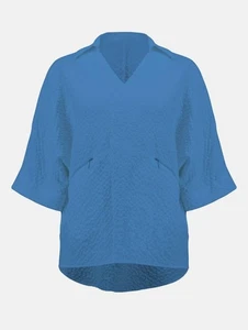 Joseph Ribkoff Damen Seersucker Boxy High-Low V-Neck Top Coastal Blue - Bild 1 von 9