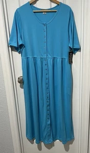 Woman Within Women's Plus Size 18-20 Button-Front Essential Dress Pockets Aqua - Picture 1 of 12