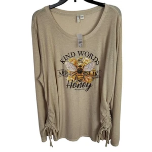 Cato Est 1946 Damen Top Gr. 26/28 3X Beige Bienen-/Honigmuster Langarm NEU - Bild 1 von 7