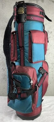 Vintage Daiwa 6-Way Maroon Teal Green Nylon Cart Golf Bag W/ Strap & Rain Hood - Image 1 of 4