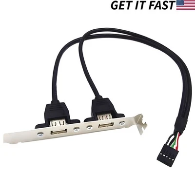 2 Port USB 2.0 Motherboard Rear Panel Expansion Bracket Host Adapter Black - Image 1 of 3