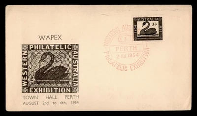 DR WHO 1954 AUSTRALIA FDC BLACK SWAN WAPEX EXPO PERTH w15335 - Image 1 of 2