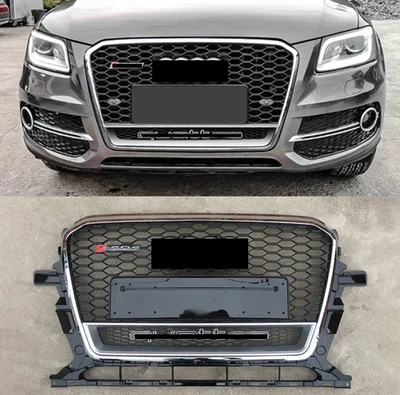 适用于奥迪 Q5 SQ5 2013 - 2017 RSQ5 风格镀铬环蜂窝前保险杠格栅 — 第 1/3 张图片