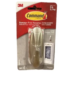 Command Large Designer Hook Brushed Nickel 17083BN-ES 1 Hook 2 Strips NEW - Picture 1 of 3