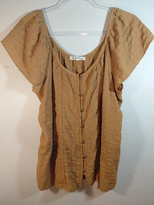 Blusa Boho Arrugada Amarillo Mostaza Rewind Para Mujer Texturizada Con Botones Talla XL Foto 1 de 4