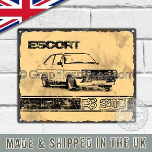 Vintage Metall Blechschild Plakette mit dem Classic MK2 Escort RS2000 in Sepia - Bild 1 von 2