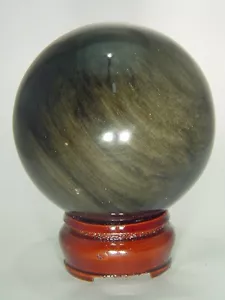 BUTW Mexican Gold sheen obsidian 72.8mm healing sphere with stand lapidary 6553E - Imagen 1 de 2