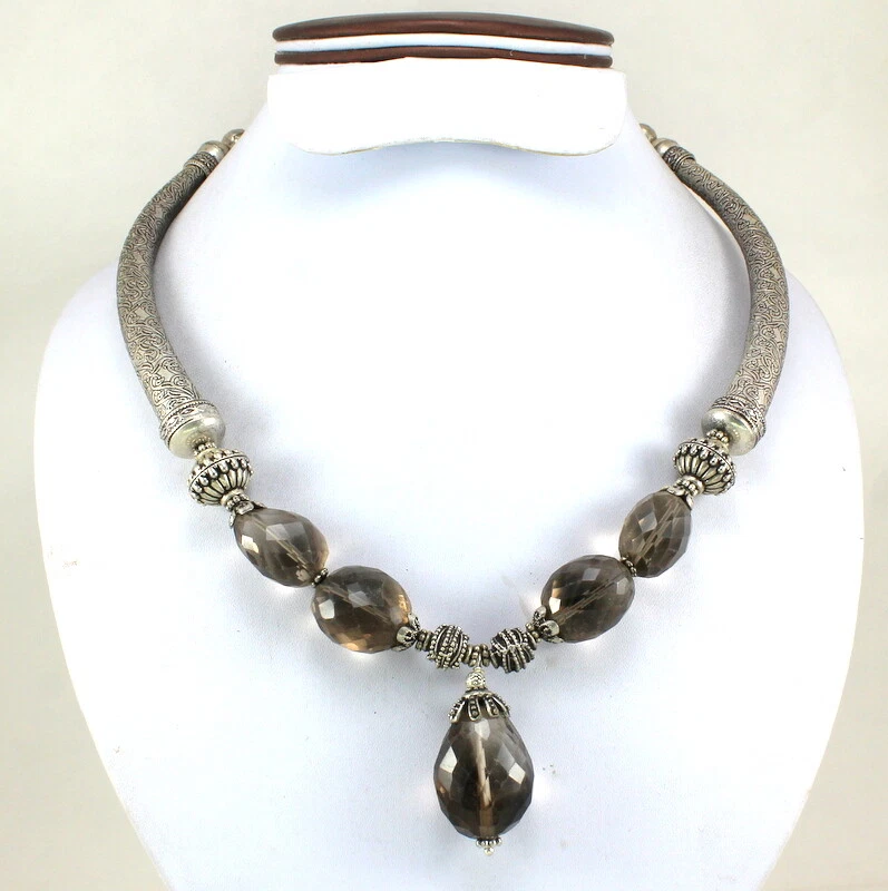 Gemstone Necklace Natural Smoky Quartz Gemstone Handmade Faceted Beaded Jewelry - Image 1 of 3