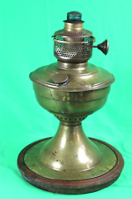 Vintage Brass Oil Lamp On Wooden Base ,, ESSO ADVERTISING ON CAP , WHITE ROSE