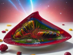Vintage MCM Maurice of California Ashtray Psychedelic Tie Dye Multicolor 12” - Imagen 1 de 24