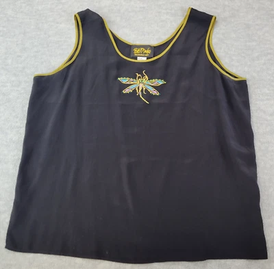 Camiseta sin mangas Bob Mackie Usable Art Negra Bordada Libélula Seda para mujer 1X Foto 1 de 4