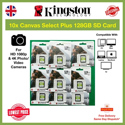 ‎10x Kingston Canvas Select Plus 128GB SD Memory Card (SDXC), Job Lot, Wholesale - Image 1 of 4