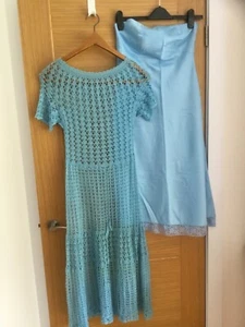 Vintage 70s HAND-KNIT Crochet DRESS Cotton Lace Effect, Formal or Beach Sz 8-10 - Picture 1 of 7
