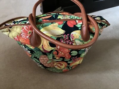 Ladies Large Tote Bag Multi Coloured Flowers And Fruit Pattern  - Image 1 of 4