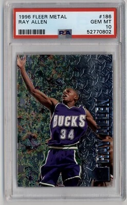 1996-97 Fleer Metal Ray Allen #186 Rookie PSA 10 RC Milwaukee Bucks HOF - Image 1 of 2