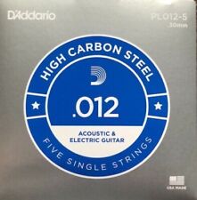 D'Addario Plain Steel Singles Electric or Acoustic Guitar; 5-pack gauge .012