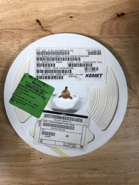 0.033uF 25V X7 0603 SMD CONDENSADOR CERÁMICO MULTICAPA C0603C333K3RAC CANTIDAD (4000) Foto 1 de 1