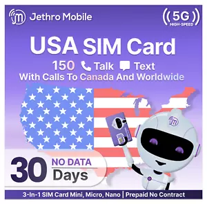 Plan de prepago móvil Jethro $5/mes: 150 minutos, 150 txt en red TMO | Kit SIM - Imagen 1 de 6