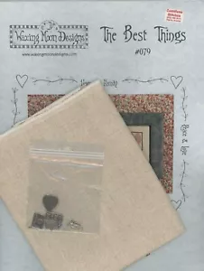 Waxing Moon Designs The Best Things 28 ct Linen Buttons Charms Cross Stitch - Picture 1 of 4