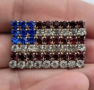 Vintage Australian Crystal American Flag Brooch Pin - Picture 1 of 13