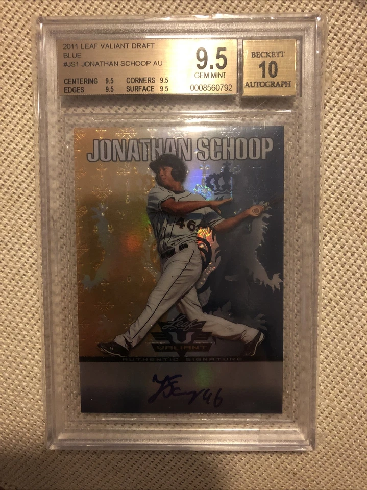 Leaf Valiant Draft 2011 azul #js1 Jonathon Schoop automático BGS 9,5/10 novato 81/99 Foto 1 de 2