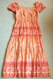 NWOT Womens Dress-LUCKY BRAND-'Peach Multi'  'Block Print' tiered Boho maxi-M - Picture 1 of 5
