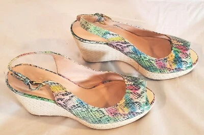 *Stuart Weitzman Women's Size 8 Embossed Snake Skin Wedges With Peep Toe - Image 1 of 4