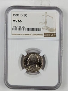 1991 D Nickel Jefferson - NGC MS66 - Picture 1 of 4