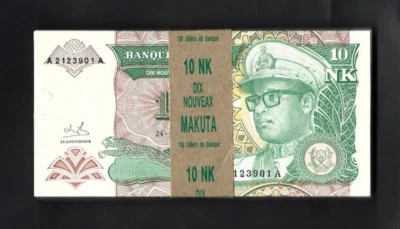 Zaire 10 Nuevo ZAIRES P-49 1993 x 100 Piezas Lote PAQUETE LEOPARDO Congo Mobutu UNC NOTA Foto 1 de 4