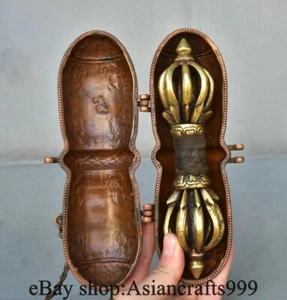 7.6" Alte chinesische Bronzetempel Phurba Dolch Halter Statue Skulptur - Bild 1 von 20