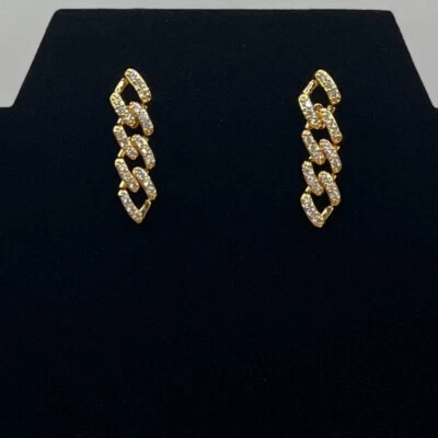 Pendientes Crystal Haze Chapados en Oro 18K Pavé Cadena Poste Lujo Glamour Nuevos Foto 1 de 2