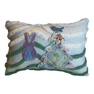 NEW Handmade Easter Tree Bunny Peep & Bird Pillow Vintage Chenille Bedspread - Picture 1 of 10