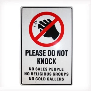 Warning Sign Do Not Knock Sales Religious Cold Caller 200x300mm Al Metal - Picture 1 of 4