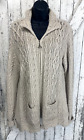 Inis Crafts 100% Wool Cable Knit Cardigan Sweater Jacket Full Zip Womens Large