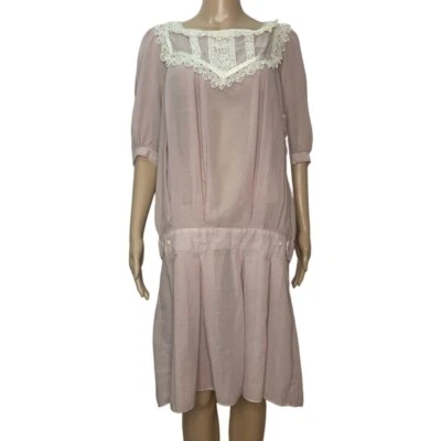 Vestido Deslizante Vintage Raro Gunne Saxo Cottage Núcleo Rubor Eduardiano Recorte de Ganchillo Foto 1 de 4