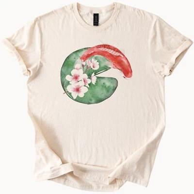 Koi Fish Lily Pad Cherry Blossom Graphic T-Shirt - Image 1 of 4