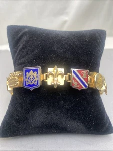 Vintage France Souvenir Bracelet Enamel Brass Chain Link Coat Of Arms, Shields - Picture 1 of 11