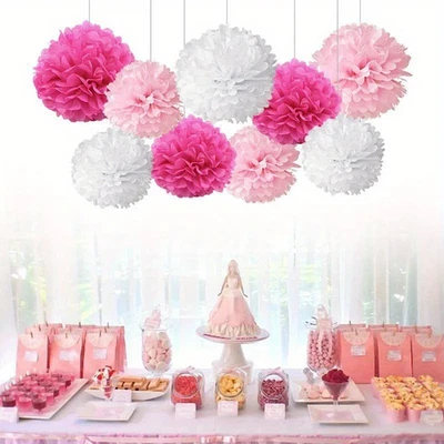 9Pcs Vibrant Paper Pom Pom Flowers – Decorative Garland for Weddings & Parties - Image 1 of 4