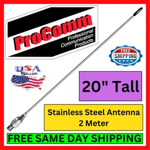 ProComm SS-FM20 Stainless Steel Antenna Whip 20" AM/FM 2 Meter 3/8-24 Chrome Kit - Picture 1 of 6