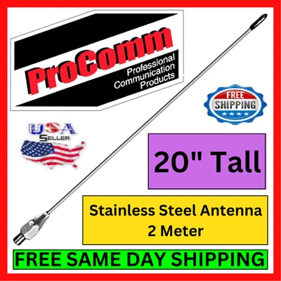 ProComm SS-FM20 Stainless Steel Antenna Whip 20" AM/FM 2 Meter 3/8-24 Chrome Kit - Image 1 of 4