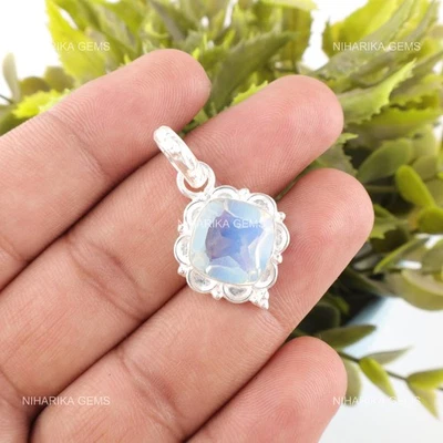 925 Argento Milky Opale Gemma Alla Moda Art Déco Figlia Ottobre Ciondolo Jewelry - Immagine 1 di 4