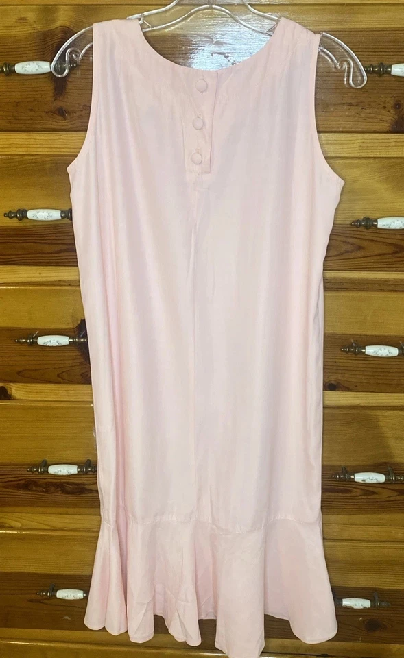 Vestido Vintage Años 80 Retro Nina Piccalino Rosa Preppy Caída Cintura Botón Funda Foto 1 de 4