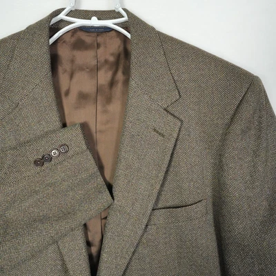 Brooks Brothers Blazer Men's 48R Tan Herringbone Lambswool Jacket Made In Italy - Image 1 of 4