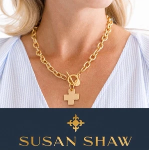 Susan Shaw Schmuck massive Kreuz Knebel Halskette 24k Gold TPG - Bild 1 von 10