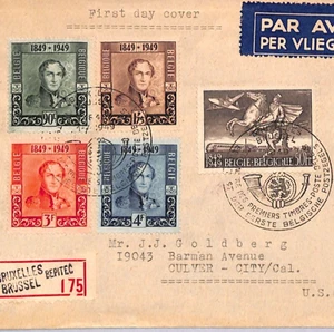 BELGIUM 1949 FDC *Belgian Stamp Centenary* Set{5} 50f Air First Day Cover YG356 - Picture 1 of 11