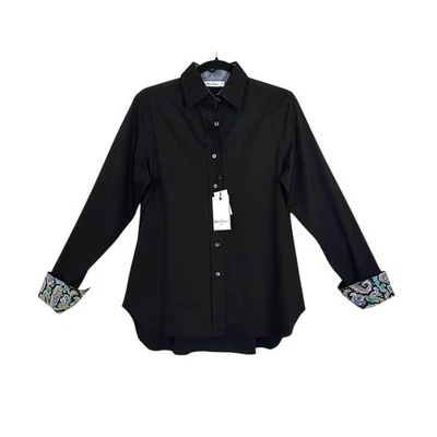 Camisa Robert Graham Priscilla Negra Multicolor Paisley Puños Mujer Talla Grande Foto 1 de 4