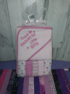 Hooded Infant Baby Girl Cotton 6 Piece Towel Washcloths Bath Set  - Image 1 of 3