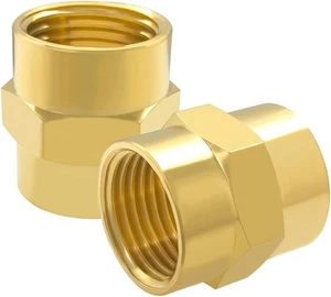 2PCS 1/16" NPT Female Coupler Soild Brass Hex Nipple Coupling Pipe Fitting - Picture 1 of 9