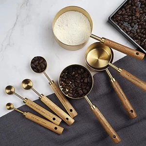 Stainless Steel Measuring Cups Spoons Wooden Handle Coffee Measuring Spoon - Picture 1 of 18